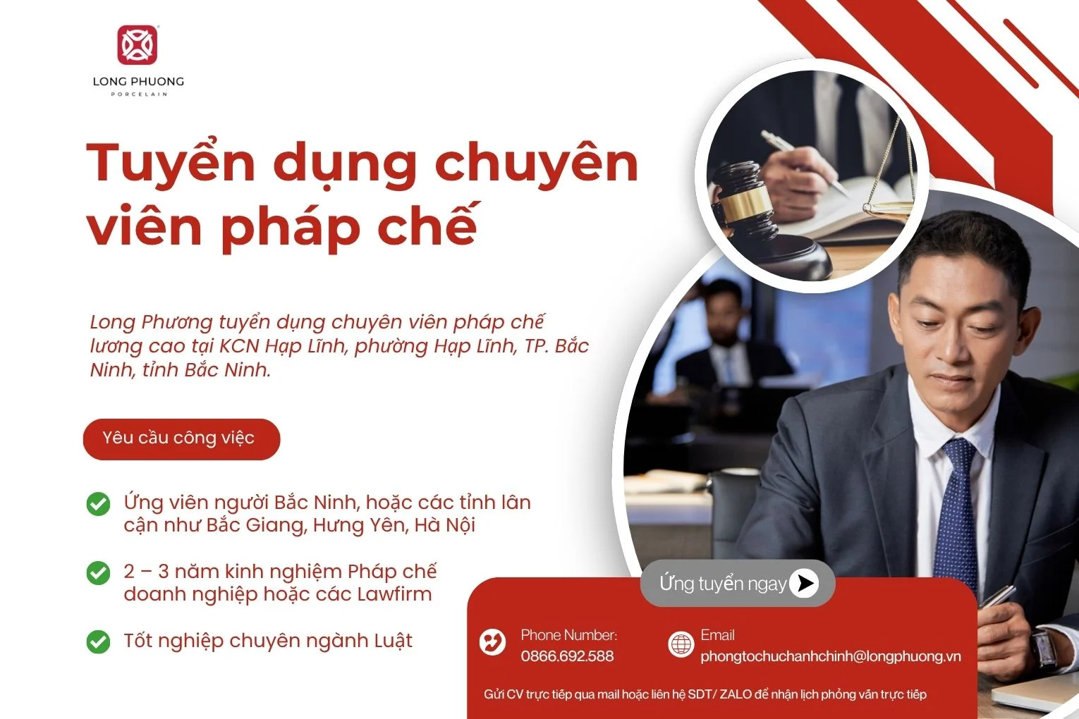 Long Phương tuyển dụng chuyên viên pháp chế lương cao tại KCN Hạp Lĩnh, phường Hạp Lĩnh, thành phố Bắc Ninh